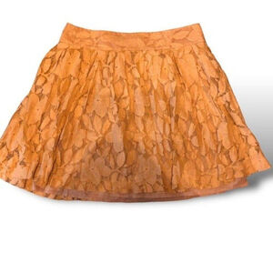 LOFT Mustard Colored Women's Pleated Lace Skirt - Size 8
